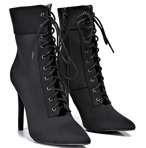 women s pointed toe ankle booties lycra lace up side zipper pencil stiletto heel boots
