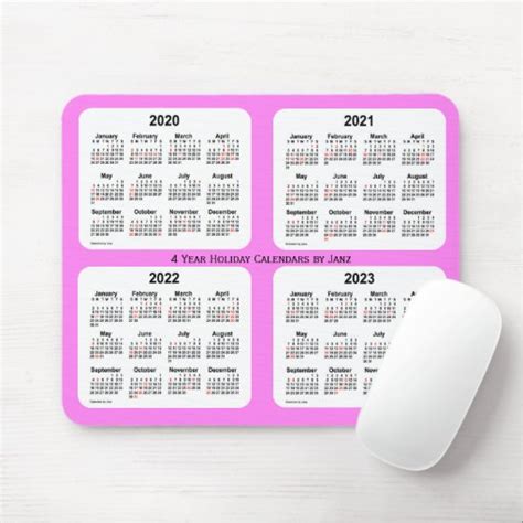 2020 2023 Violet 4 Year Holiday Calendar By Janz Mouse Pad Zazzle