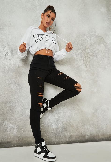 Black Sinner High Waisted Extreme Ripped Skinny Jeans Missguided
