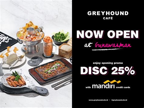 Greyhound racing is a exciting sport to wager on for a number of factors including the fast pace of the events, which often go for just 25 seconds, and the sheer volume of races held each day, across australia, new zealand and various other nations around the world. NEW BRANCH ALERT! GET OPENING PROMO 25% DISC WITH MANDIRI CREDIT CARDS - Greyhound Cafe