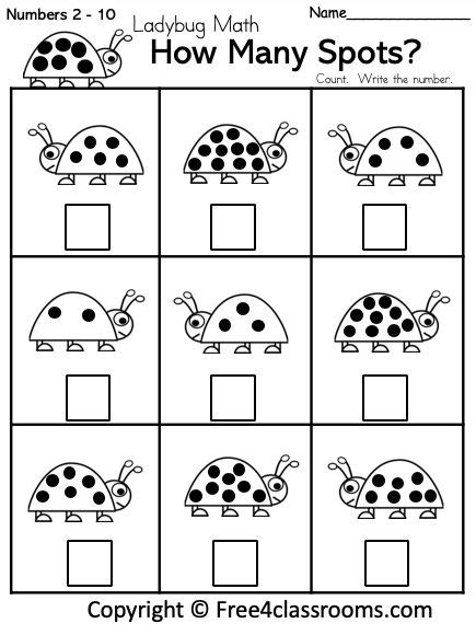 Free Ladybug Math Number Counting Worksheet Free4classrooms