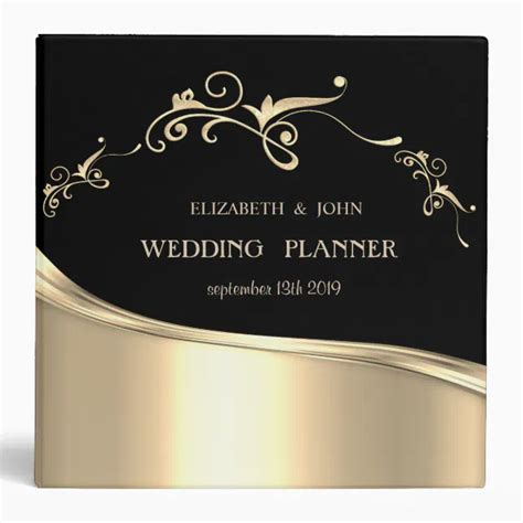Elegant Stylish Black Gold Swirls Wedding Planner 3 Ring Binder Zazzle