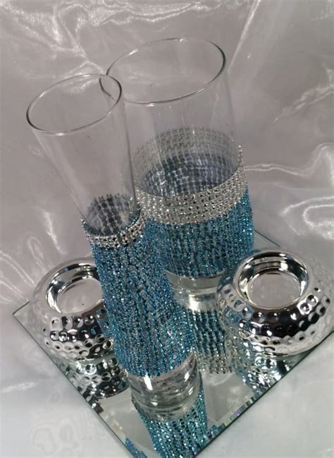 Wedding Centerpiece Rhinestone Glass Cylinder Vase Set Of Four