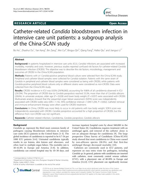 Pdf Catheter Related Candida Bloodstream Infection In Intensive Care