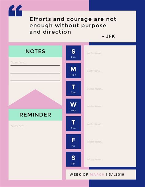 Weekly Notes Reminders Planner Schedule Template Visme