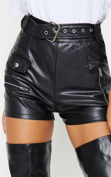 Black Faux Leather Biker Short Shorts Prettylittlething Ca