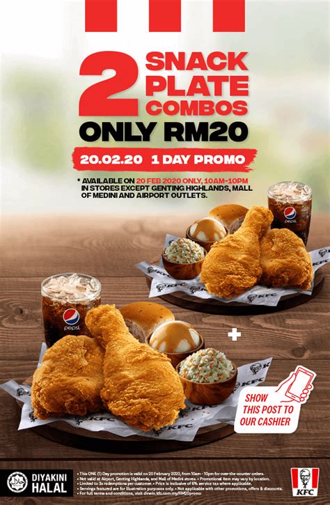 Keladionline Kfc 20 02 Two Snack Plate Combos For Rm20 Campaign 2020 Terms And Conditions