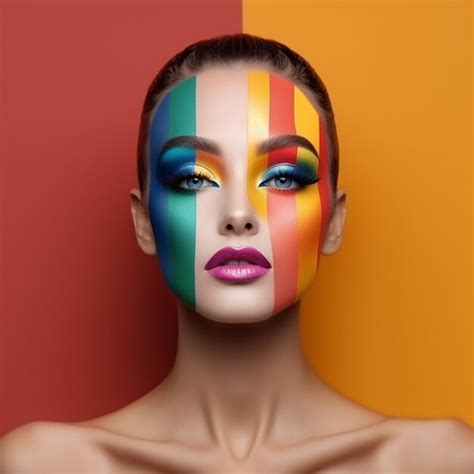 Premium Ai Image A Woman With A Rainbow Colored Face Paint On Her Face