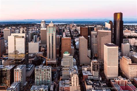 Matteo Colombo Photography Aerial View Of Seattle Downtown At Sunset