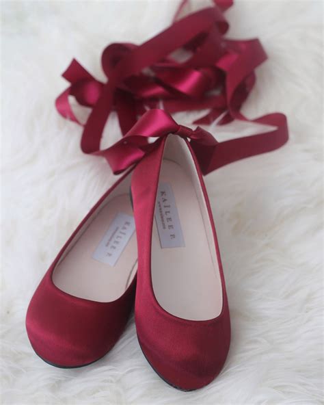 Burgundy Satin Ankle Tie Or Ballerina Lace Up Flower Girl Shoes