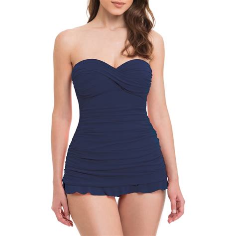 Navy Ruched Bandeau Swim Top Brandalley