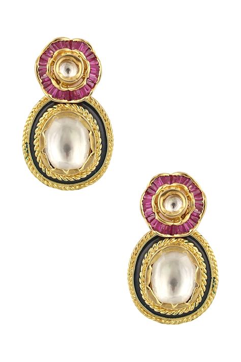 Rohita And Deepa Presents Matte Gold Finish Large Uncut Kundan Earrings