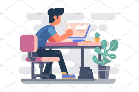 Guy Working At Computer ~ Illustrations ~ Creative Market