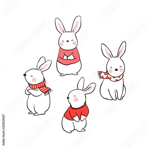 Draw Vector Illustration Character Design Cute Rabbit For Decorate In