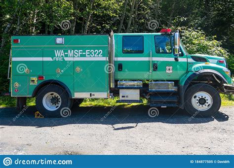 A Green Fire Truck Operated By The Us Forest Service Near North Bend