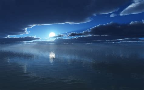 Blue Clouds Night Moon Lakes Skyscapes Wallpaper