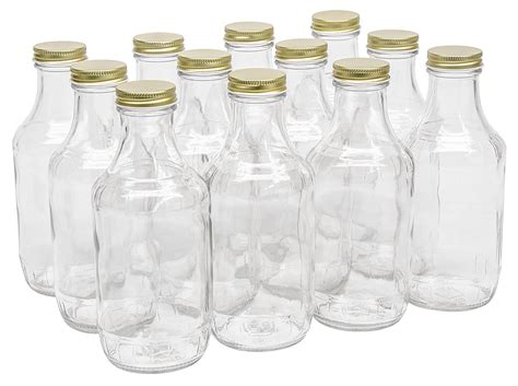 Nms 16 Ounce Glass Sauce Bottle With 38mm Gold Metal Lids Case Of