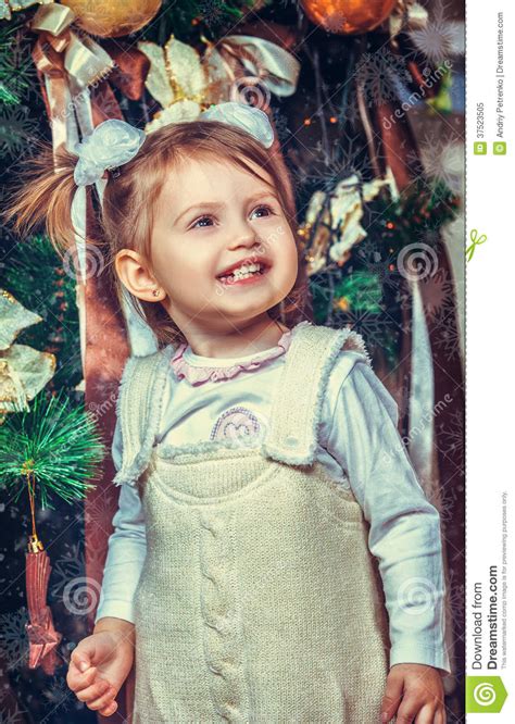 Little Girl Near The New Year Tree Stock Image Image Of Celebrate