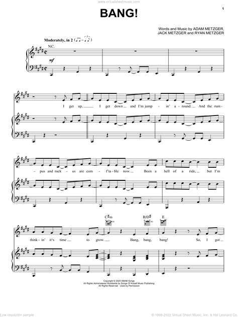 Bang Sheet Music For Voice Piano Or Guitar Pdf Interactive