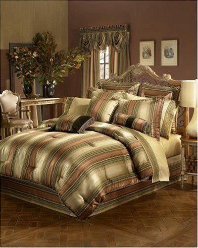 Croscill Carrington Stripe Queen Comforter Set Copper Green Taupe