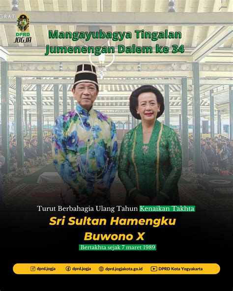 Dprd Kota Yogyakarta Sri Sultan Hamengku Buwono X Genap 34 Tahun