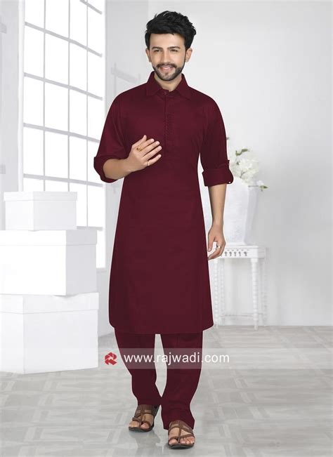 Cotton Silk Maroon Color Pathani Suit Eidsale2019 Rajwadi Bestoffer