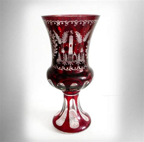 Bohemia Czech Rare Vase Cranberry Cut To Clear Deer And Etsy