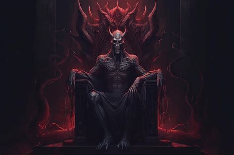 Premium Ai Image A Demon On A Throne Facing Downwards In The Style Of