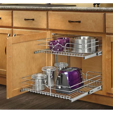 Mounted from the ceiling, under cabinetry, or against a wall, they bring organization and style to a kitchen. 2 Tier Wire Basket Cabinet Pull Out Chrome Shelves Shelf ...