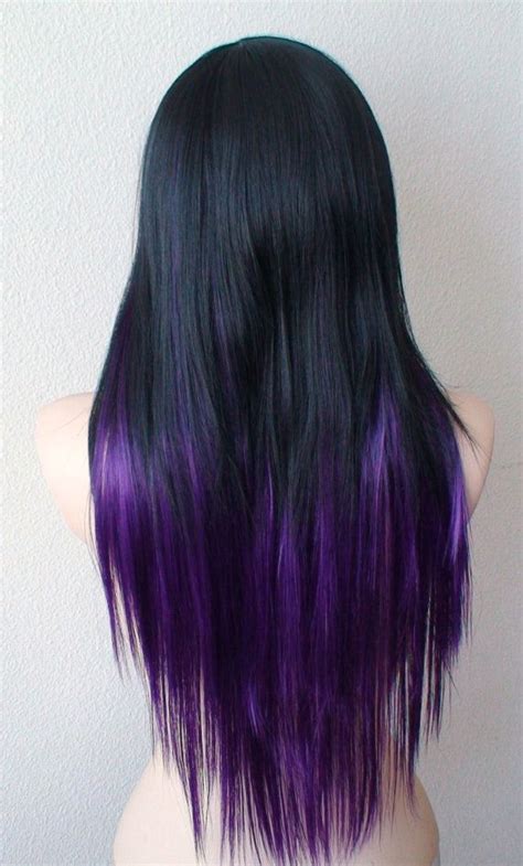 Keep in mind that changing your hair from black to any lighter color will require a color removal kit (black. Black Purple Ombre wig. 28 Straight layered hair side ...