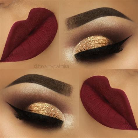 Makeup Cutcrease With Winged Eyeliner And Dark Red Lips Perfect For