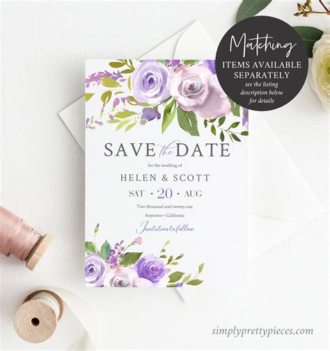 Editable Dusty Lilac Floral Wedding Invitation Suite Wisteria Rsvp