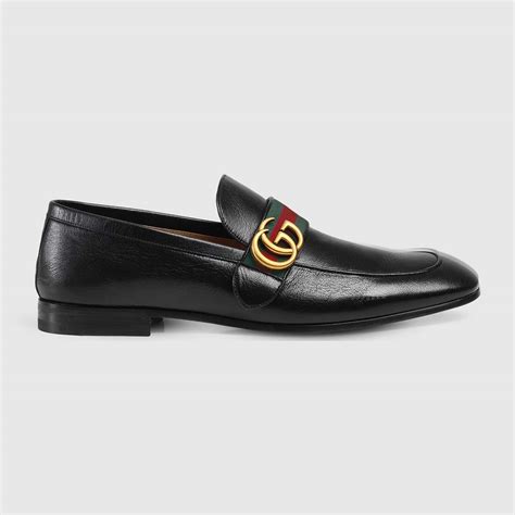 Gucci Men Leather Loafer With Gg Web Shoes Black Lulux
