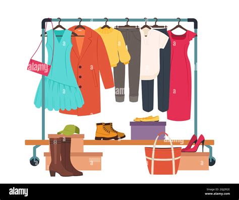 Clothes Hanging On Rack Garment Rail With Casual Women Clothing