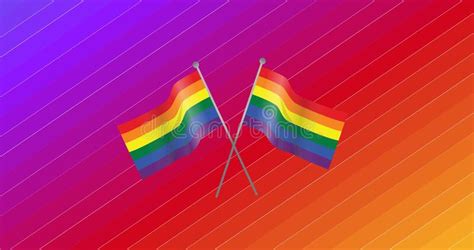 Rainbow Flags Over Rainbow Stripes Background Stock Illustration