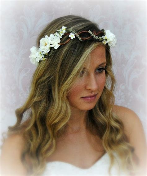Rustic White Flower Crown Boho Bridal Headband White Flower Etsy