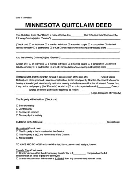 Free Minnesota Quitclaim Deed Form PDF Word