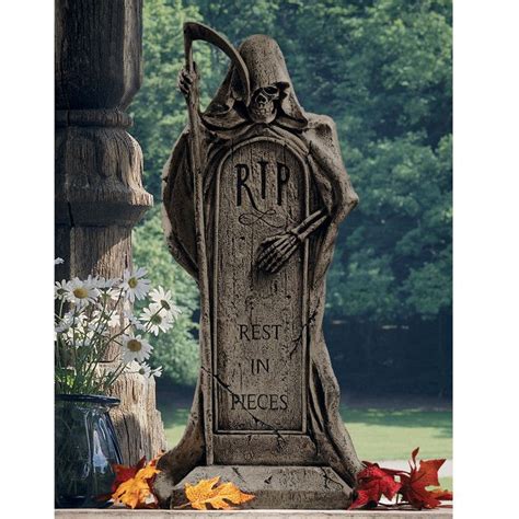Rest In Pieces Grim Reaper Tombstone Statue Janelas Góticas
