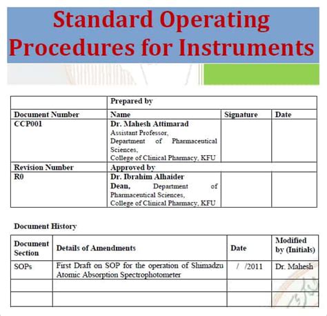 Standard Operating Procedure Template Sop Template St
