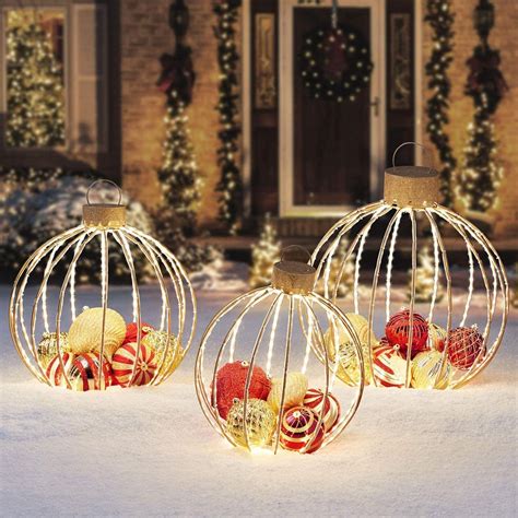 Led Christmas Holiday Lighted Twinkling 3pcs Oversize Ornaments Large