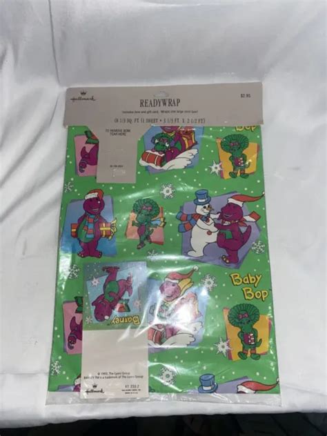 Vintage Barney And Snowman Christmas Wrapping Paper 1993 1 Sheet No Bow