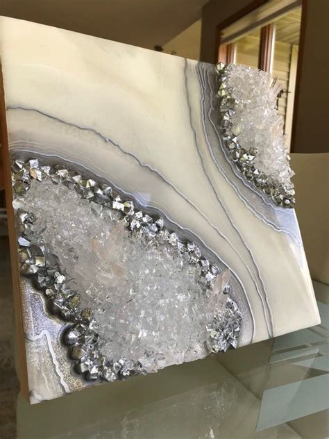 Silver Metallic Geode Painting Geode Art Geode Resin Art Etsy