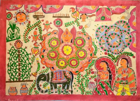 Kohbar Mithila Painting 30 X 22 International Indian Folk Art