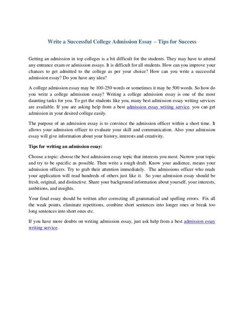 Write A Successful College Admission Essay Tips For Success