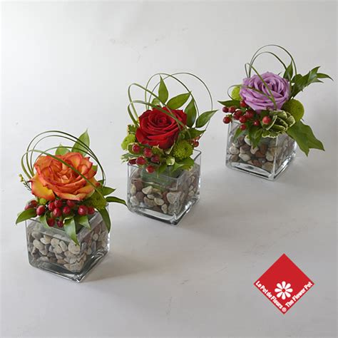 Rose Arrangements In Square Glass Vases The Flower Pot