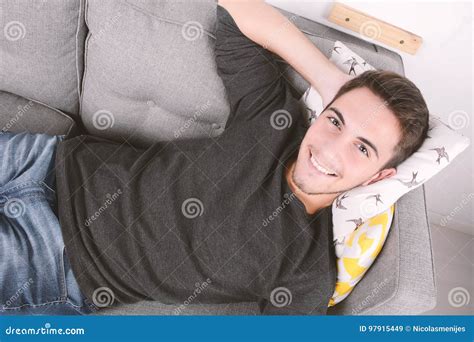 Man Lying On Couch Stock Image Image Of Relax Modern 97915449