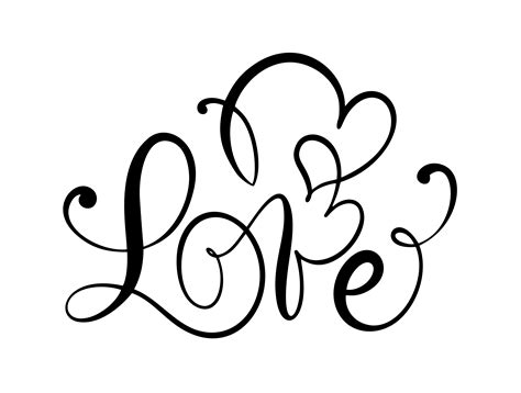 Love Calligraphic Vector Text With Romantic Hearts Handwritten Ink Lettering Valentine Concept