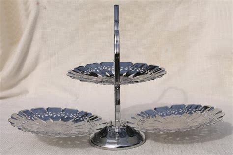 vintage pierced chrome folding tiered plates stand