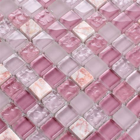 Wholesale Pink Stone Crystal Mosaic Tile Sheet Square Backsplash Washr