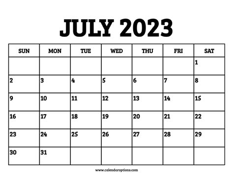 July 2023 Calendar Printable Calendar Options